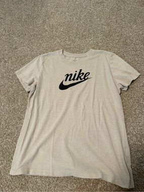 Nike Crewneck T-Shirt in Light Beige with Black Swoosh